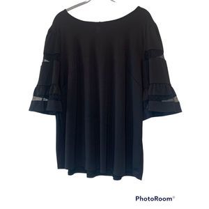 Adrianna Papell Women's Mesh Panel Ruffle Cuff Blouse Black 2X